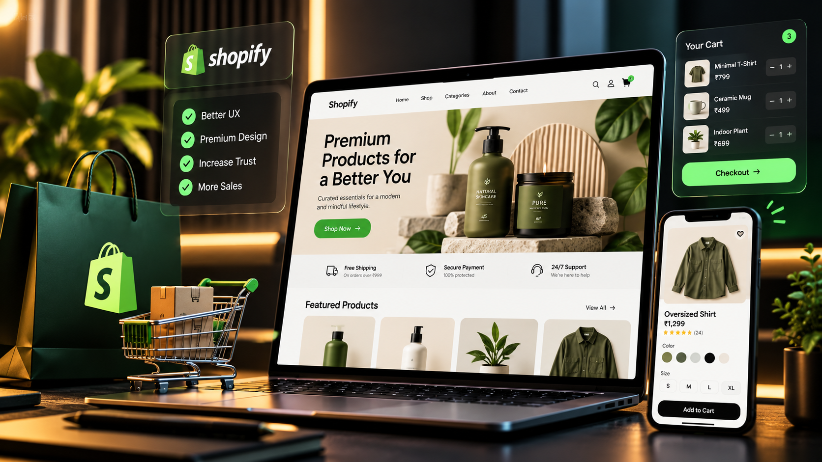 Premium Shopify e-commerce storefront with modern product and shopping experience